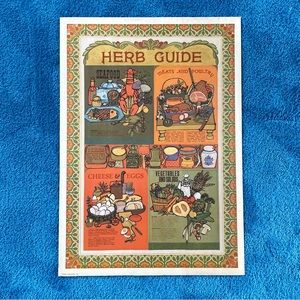 Vintage Original 1960s Herb Guide Lithograph Poster Print for Kitchen